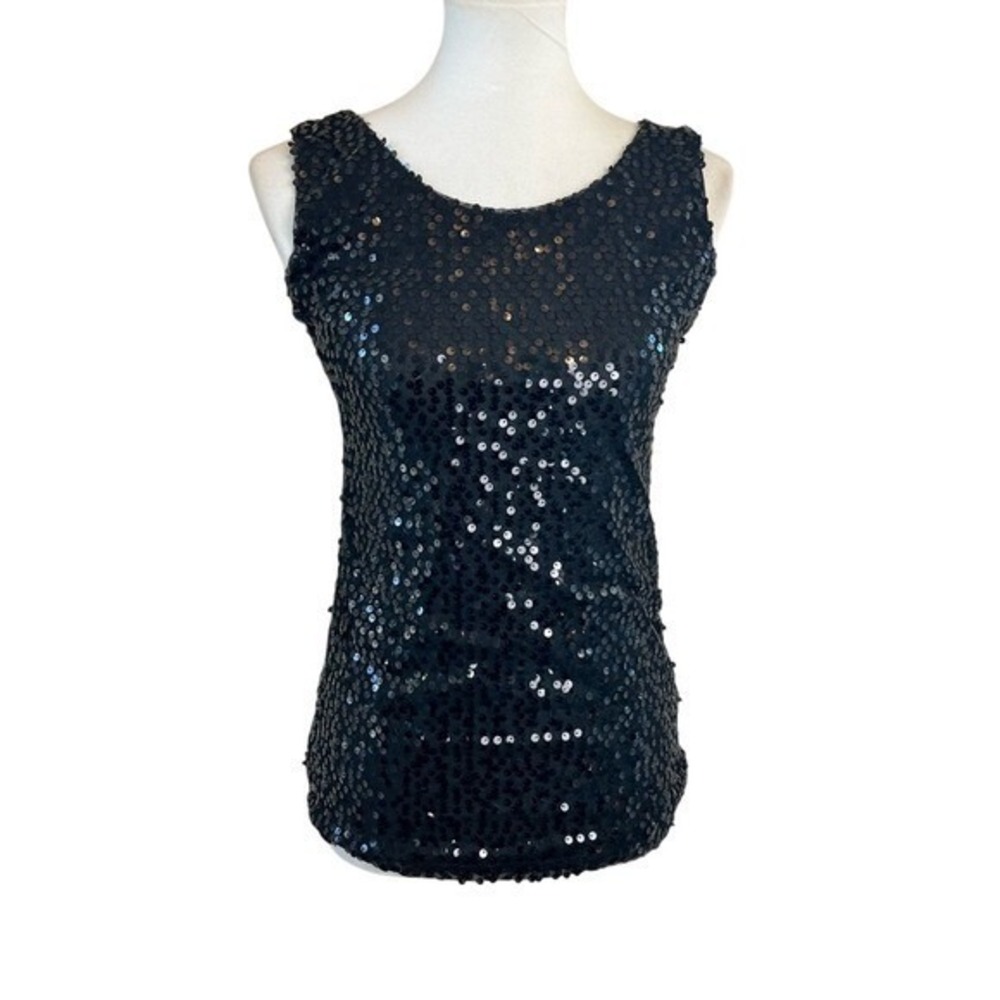 Vogue Fashion Sequin Front Sleeveless Top Scoop Neck Black No Size Tag